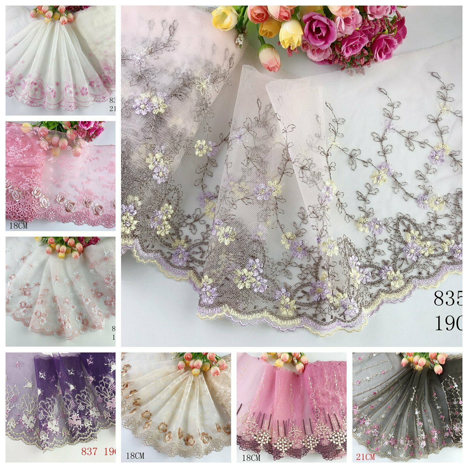 1 Yard Delicate  Embroidered Flower Tulle Lace Trim Wedding/sewing/craft Lace 63