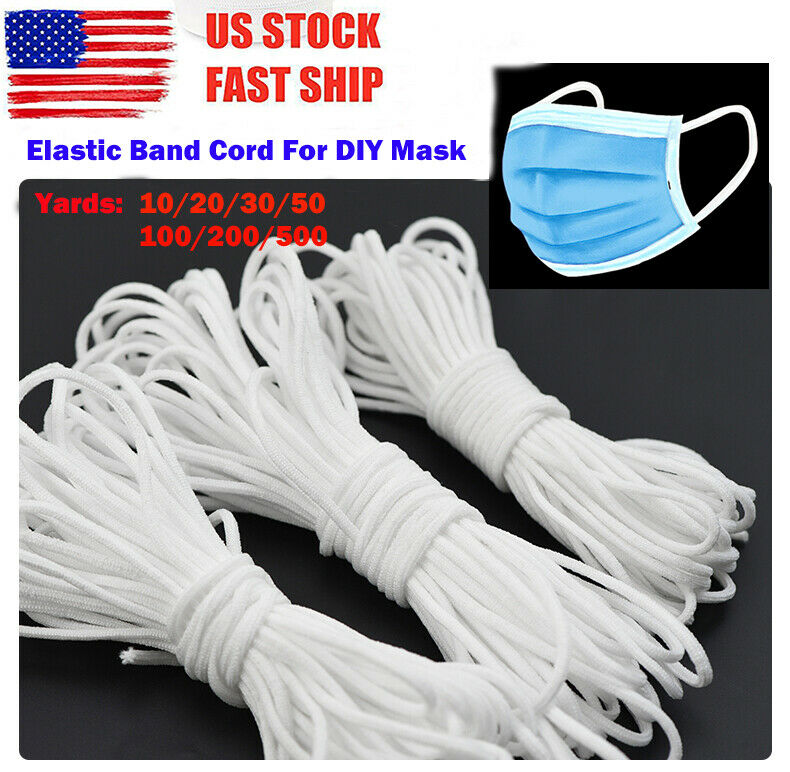 3mm (1/8'') Round Elastic Band Cord Sewing For Diy Face Masks 10 Yards To 500 Ya