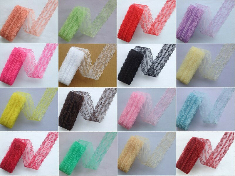 5/10 Yards Beautiful Handicrafts Embroidered Net Lace Trim Ribbon 3.5cm Wide